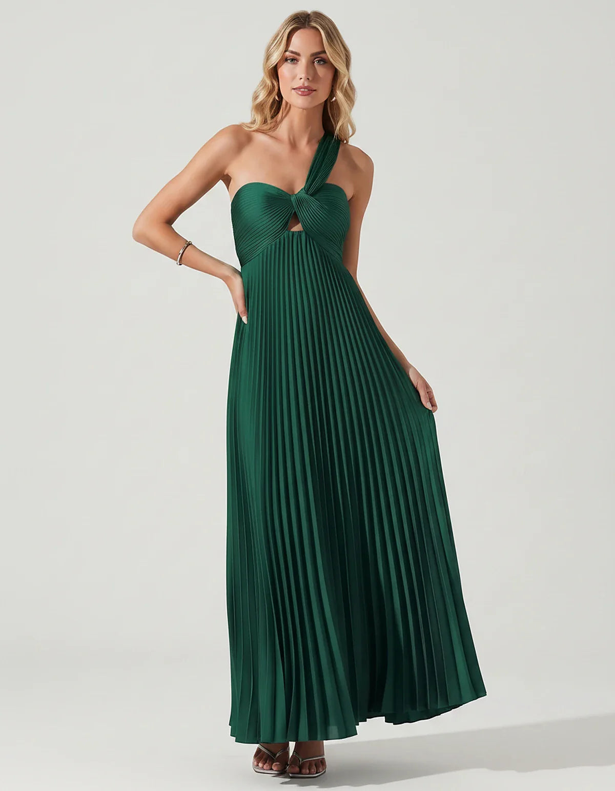 Satin Sleeveless One-Shoulder A-Line Maxi Dress for Party, Cocktail, Evening, Wedding Guest, Bridesmaid & Summer Events, fron | SKU: SMD-583920174618527-TEAL-L,SMD-583920174618527-TEAL-M,SMD-583920174618527-TEAL-S,SMD-583920174618527-TEAL-XL,SMD-583920174618527-TEAL-XS