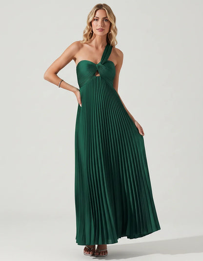 Satin Sleeveless One-Shoulder A-Line Maxi Dress for Party, Cocktail, Evening, Wedding Guest, Bridesmaid & Summer Events, fron | SKU: SMD-583920174618527-TEAL-L,SMD-583920174618527-TEAL-M,SMD-583920174618527-TEAL-S,SMD-583920174618527-TEAL-XL,SMD-583920174618527-TEAL-XS