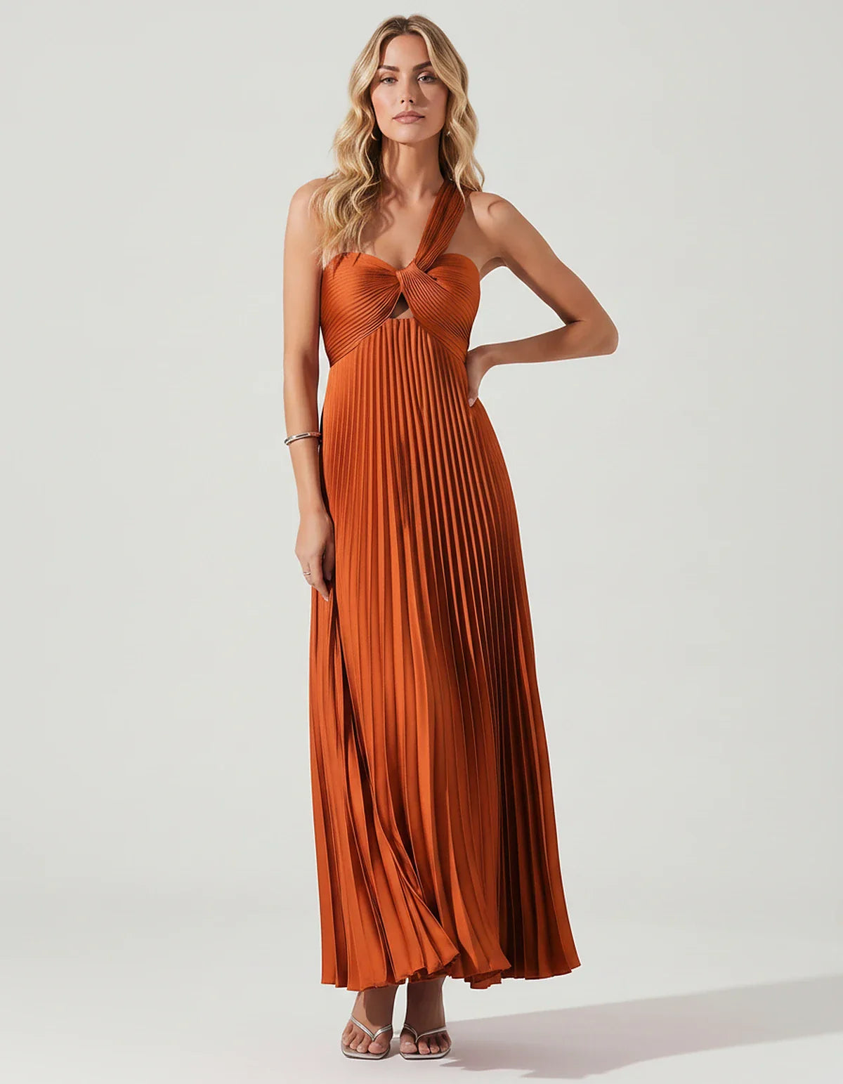 Satin Sleeveless One-Shoulder A-Line Maxi Dress for Party, Cocktail, Evening, Wedding Guest, Bridesmaid & Summer Events, fron | SKU: SMD-583920174618527-BURNTORANGE-L,SMD-583920174618527-BURNTORANGE-M,SMD-583920174618527-BURNTORANGE-S,SMD-583920174618527-BURNTORANGE-XL,SMD-583920174618527-BURNTORANGE-XS