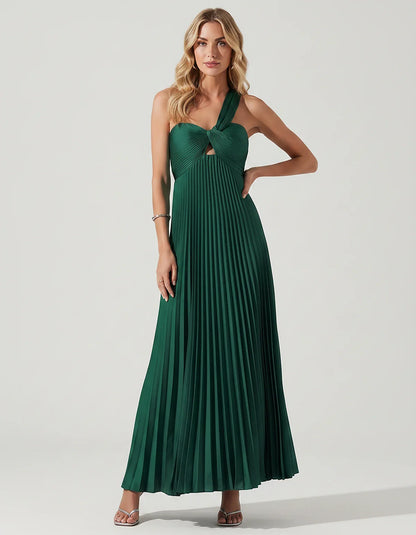 Satin Sleeveless One-Shoulder A-Line Maxi Dress for Party, Cocktail, Evening, Wedding Guest, Bridesmaid & Summer Events, fron | SKU: SMD-583920174618527-TEAL-L,SMD-583920174618527-TEAL-M,SMD-583920174618527-TEAL-S,SMD-583920174618527-TEAL-XL,SMD-583920174618527-TEAL-XS