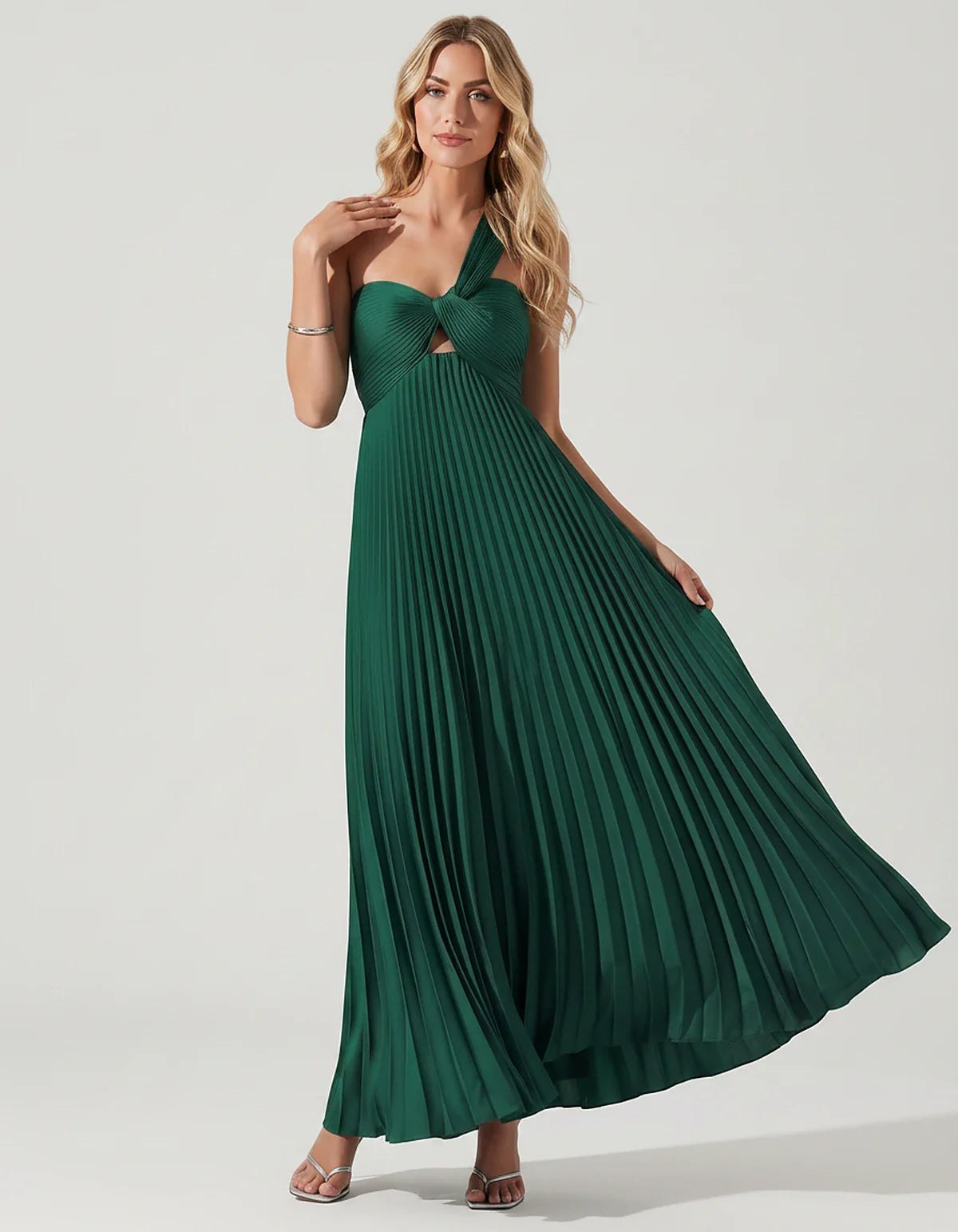Satin Sleeveless One-Shoulder A-Line Maxi Dress for Party, Cocktail, Evening, Wedding Guest, Bridesmaid & Summer Events, fron | SKU: SMD-583920174618527-TEAL-L,SMD-583920174618527-TEAL-M,SMD-583920174618527-TEAL-S,SMD-583920174618527-TEAL-XL,SMD-583920174618527-TEAL-XS