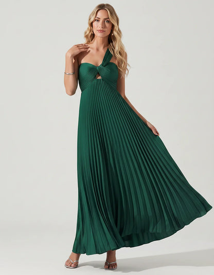 Satin Sleeveless One-Shoulder A-Line Maxi Dress for Party, Cocktail, Evening, Wedding Guest, Bridesmaid & Summer Events, fron | SKU: SMD-583920174618527-TEAL-L,SMD-583920174618527-TEAL-M,SMD-583920174618527-TEAL-S,SMD-583920174618527-TEAL-XL,SMD-583920174618527-TEAL-XS