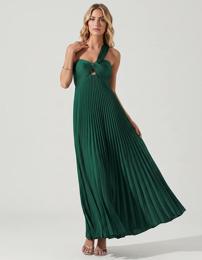 Satin Sleeveless One-Shoulder A-Line Maxi Dress for Party, Cocktail, Evening, Wedding Guest, Bridesmaid & Summer Events, fron | SKU: SMD-583920174618527-TEAL-L,SMD-583920174618527-TEAL-M,SMD-583920174618527-TEAL-S,SMD-583920174618527-TEAL-XL,SMD-583920174618527-TEAL-XS