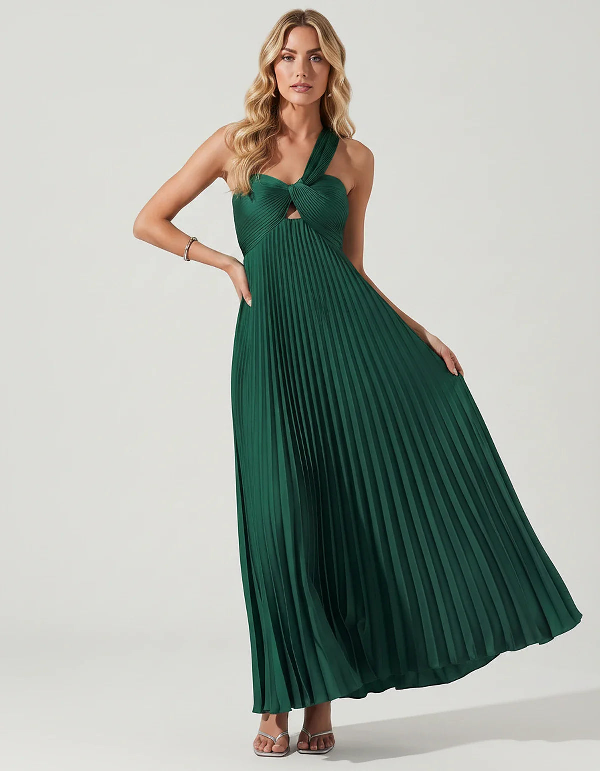 Satin Sleeveless One-Shoulder A-Line Maxi Dress for Party, Cocktail, Evening, Wedding Guest, Bridesmaid & Summer Events, fron | SKU: SMD-583920174618527-TEAL-L,SMD-583920174618527-TEAL-M,SMD-583920174618527-TEAL-S,SMD-583920174618527-TEAL-XL,SMD-583920174618527-TEAL-XS