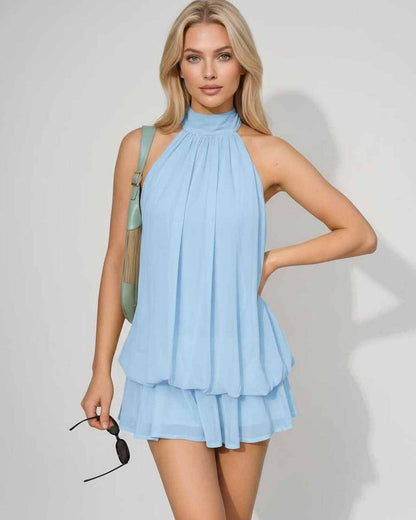 Ramblion Solina mini dress — tie-neck neckline · styled view 10 · styled for prom season