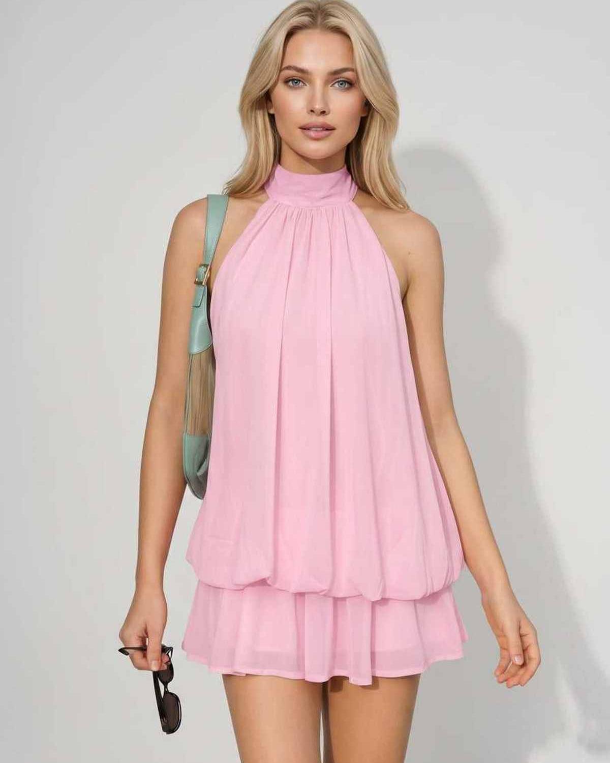 Ramblion Solina mini dress — tie-neck neckline · styled view 18 · styled for prom season