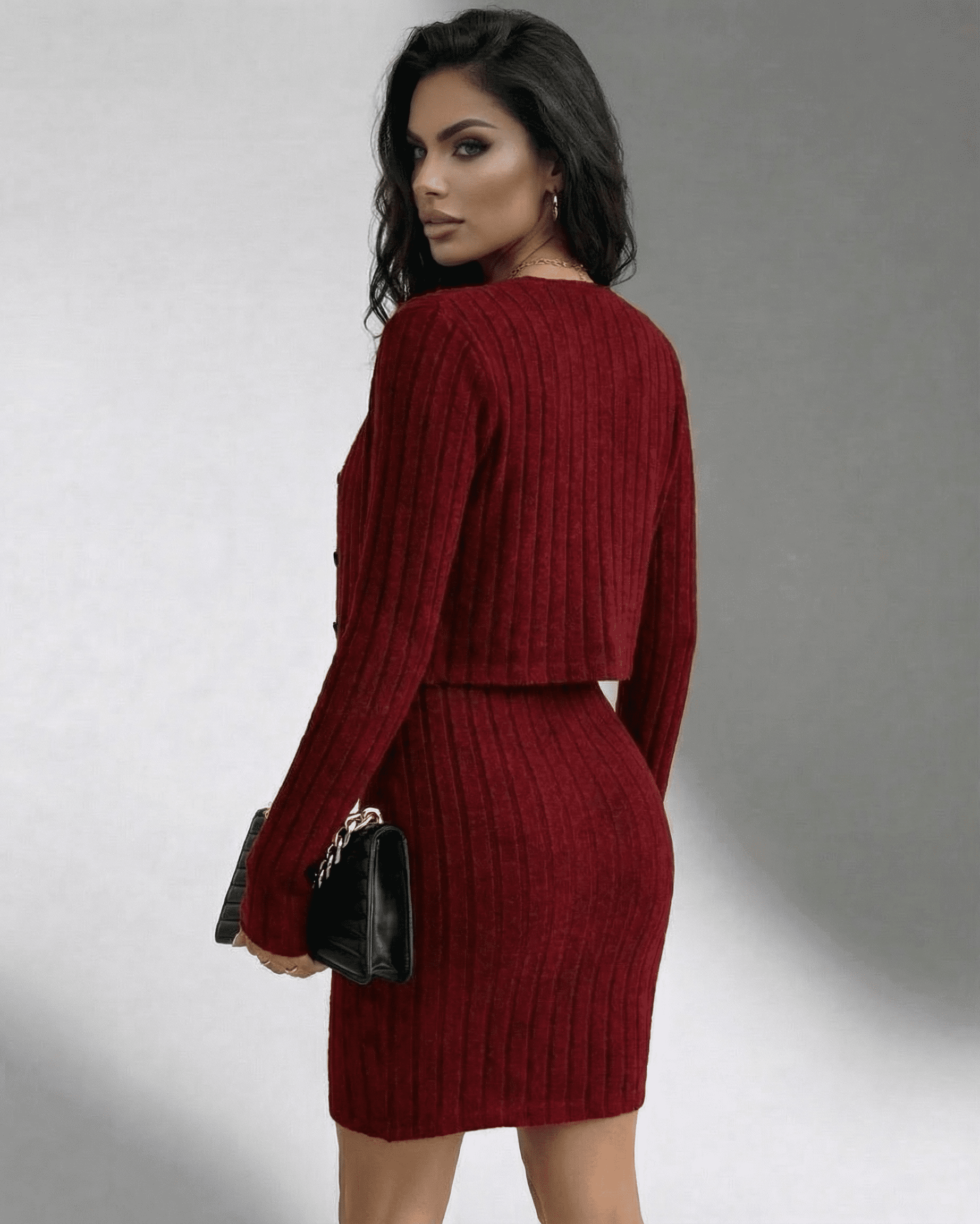 Suma Set red mini dress with ribbed design, stylish bodycon fit, perfect for elegant occasions by RAMBLION.