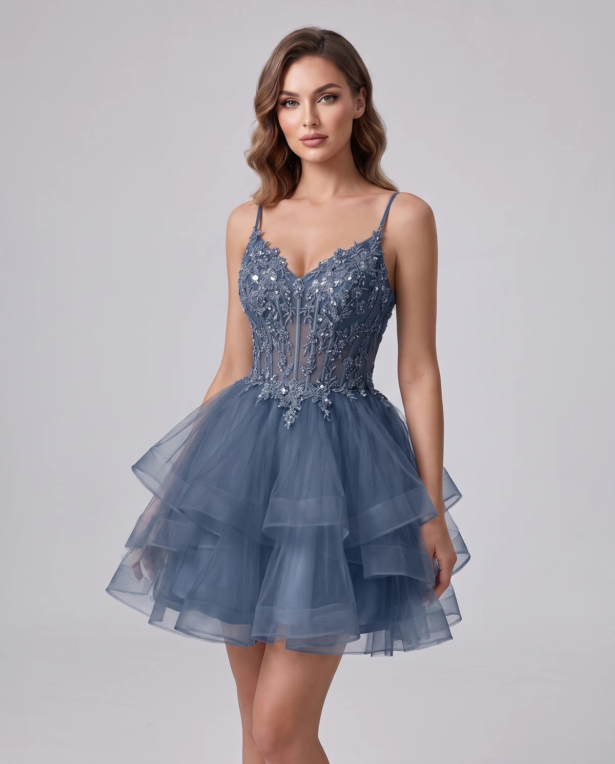 Sylvaine Mini Dresses — Dusty Blue