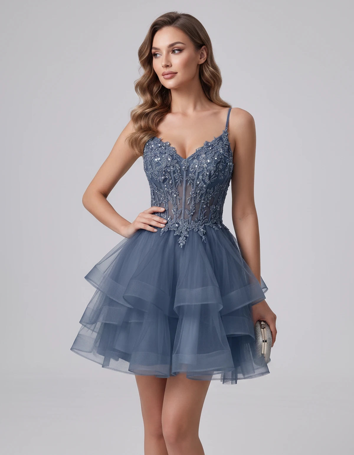 Sylvaine Mini Dresses — Dusty Blue | SKU: RB-9089a3-dustyb76-2,RB-9089a3-dustyb76-4,RB-9089a3-dustyb76-6,RB-9089a3-dustyb76-8,RB-9089a3-dustyb76-10,RB-9089a3-dustyb76-12,RB-9089a3-dustyb76-14,RB-9089a3-dustyb76-16,RB-9089a3-dustyb76-16W,RB-9089a3-dustyb76-18W,RB-9089a3-dustyb76-20W,RB-9089a3-dustyb76-22W