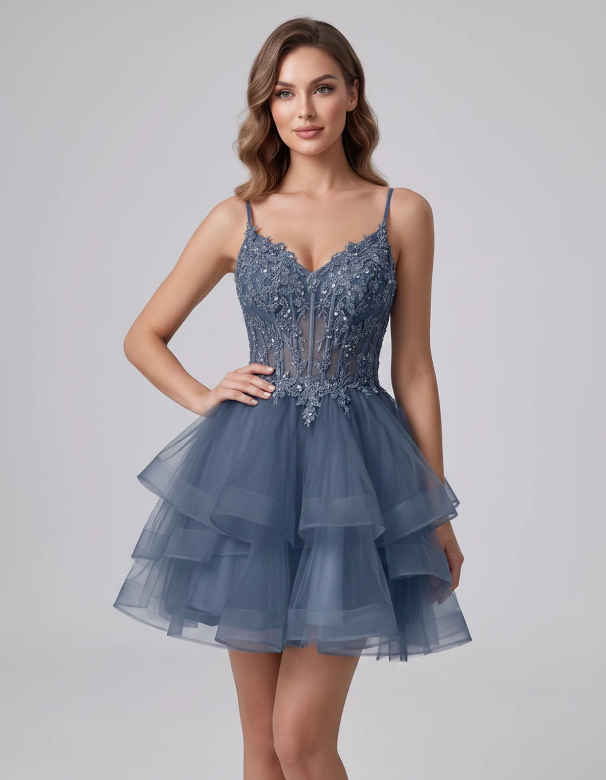 Sylvaine Mini Dresses — Dusty Blue | SKU: RB-9089a3-dustyb76-2,RB-9089a3-dustyb76-4,RB-9089a3-dustyb76-6,RB-9089a3-dustyb76-8,RB-9089a3-dustyb76-10,RB-9089a3-dustyb76-12,RB-9089a3-dustyb76-14,RB-9089a3-dustyb76-16,RB-9089a3-dustyb76-16W,RB-9089a3-dustyb76-18W,RB-9089a3-dustyb76-20W,RB-9089a3-dustyb76-22W