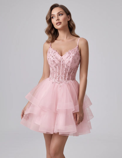 Sylvaine Mini Dresses — Pink | SKU: RB-9089a3-pink-2,RB-9089a3-pink-4,RB-9089a3-pink-6,RB-9089a3-pink-8,RB-9089a3-pink-10,RB-9089a3-pink-12,RB-9089a3-pink-14,RB-9089a3-pink-16,RB-9089a3-pink-16W,RB-9089a3-pink-18W,RB-9089a3-pink-20W,RB-9089a3-pink-22W