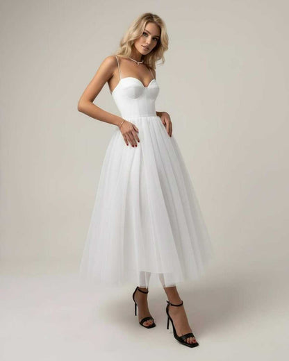 White Tulle Bodycon Sweetheart Sleeveless Midi Dress | Formal Events, Celebrations, Wedding Season & Day-to-Night, front view | SKU: AMD-593847261-white-L-8388,AMD-593847261-white-M-4823,AMD-593847261-white-S-2594,AMD-593847261-white-XL-9387,AMD-593847261-white-XS-4250