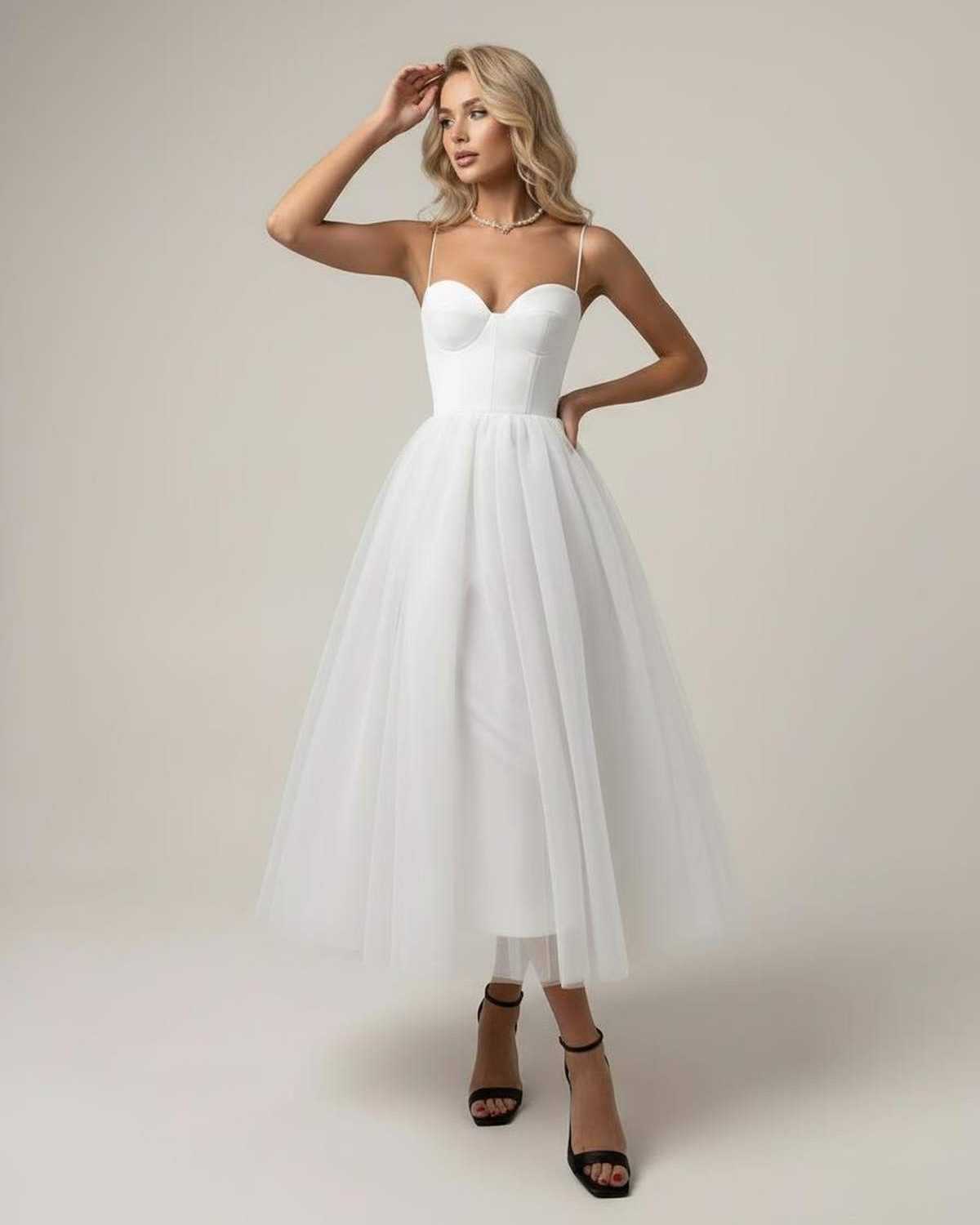 White Tulle Bodycon Sweetheart Sleeveless Midi Dress | Formal Events, Celebrations, Wedding Season & Day-to-Night, front view | SKU: AMD-593847261-white-L-8388,AMD-593847261-white-M-4823,AMD-593847261-white-S-2594,AMD-593847261-white-XL-9387,AMD-593847261-white-XS-4250