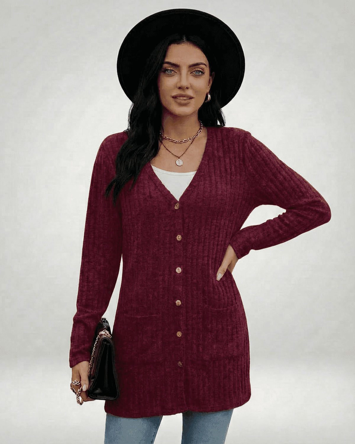 Taha Cardigan in vibrant red, 100% cotton, V-neck, perfect for casual outings, by RAMBLION.