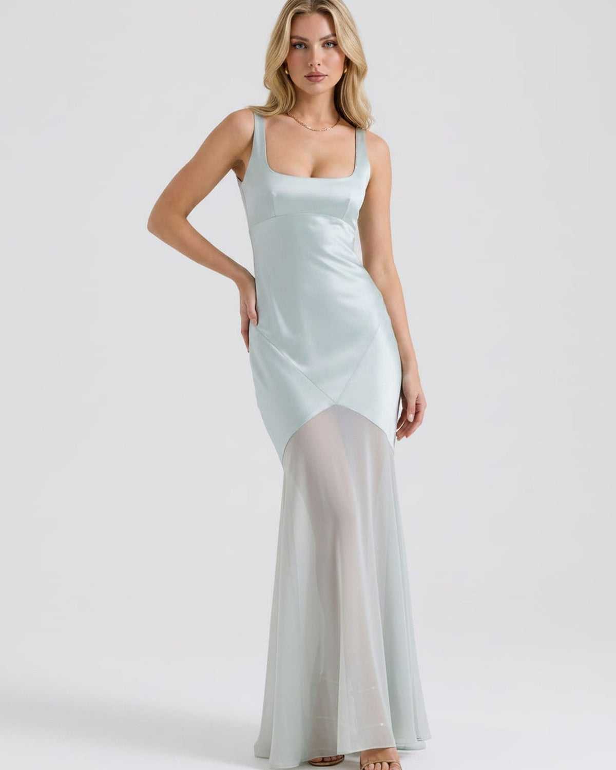 Ramblion Tala maxi dress — square neck neckline · lifestyle styling · styled for prom season