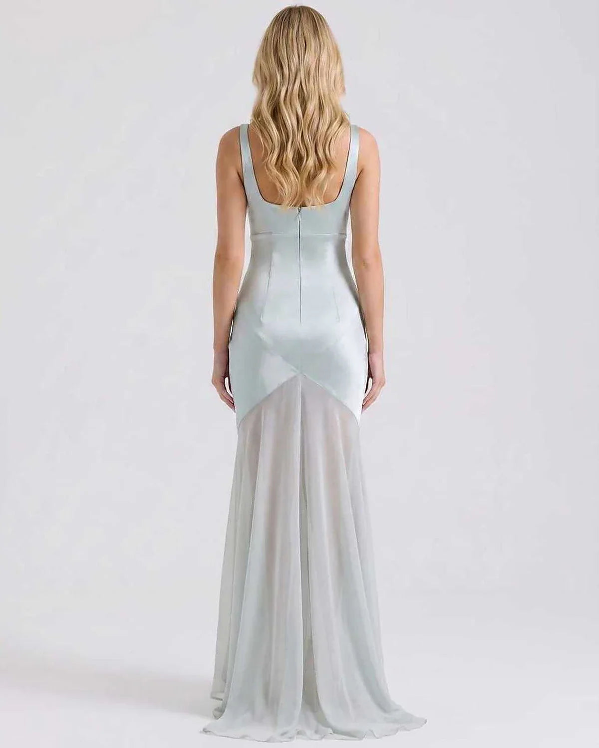Green,beige,black,white Slip Square Neck Sleeveless Maxi Dress | Formal Occasions & Cocktail Parties, back view | Ramblion | SKU: RB-ECAB91-GREEN-L,RB-ECAB91-GREEN-M,RB-ECAB91-GREEN-S,RB-ECAB91-GREEN-XL,RB-ECAB91-GREEN-XS