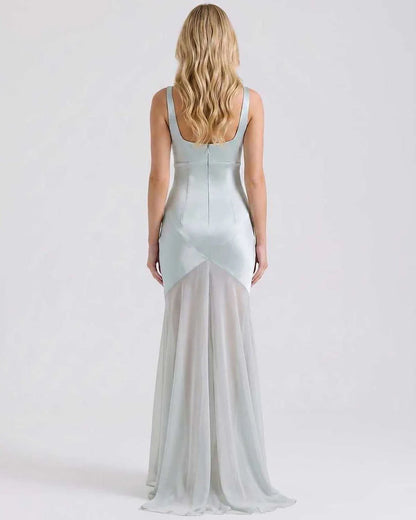 Green,beige,black,white Slip Square Neck Sleeveless Maxi Dress | Formal Occasions & Cocktail Parties, back view | Ramblion | SKU: RB-ECAB91-GREEN-L,RB-ECAB91-GREEN-M,RB-ECAB91-GREEN-S,RB-ECAB91-GREEN-XL,RB-ECAB91-GREEN-XS