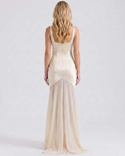 Green,beige,black,white Slip Square Neck Sleeveless Maxi Dress | Formal Occasions & Cocktail Parties, back view | Ramblion | SKU: RB-ECAB91-BEIGE-L,RB-ECAB91-BEIGE-M,RB-ECAB91-BEIGE-S,RB-ECAB91-BEIGE-XL,RB-ECAB91-BEIGE-XS