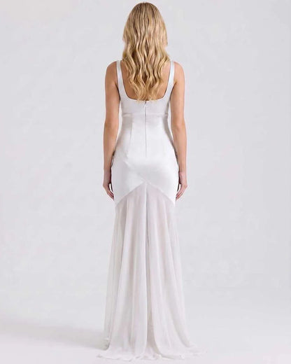 Green,beige,black,white Slip Square Neck Sleeveless Maxi Dress | Formal Occasions & Cocktail Parties, back view | Ramblion | SKU: RB-ECAB91-WHITE-L,RB-ECAB91-WHITE-M,RB-ECAB91-WHITE-S,RB-ECAB91-WHITE-XL,RB-ECAB91-WHITE-XS