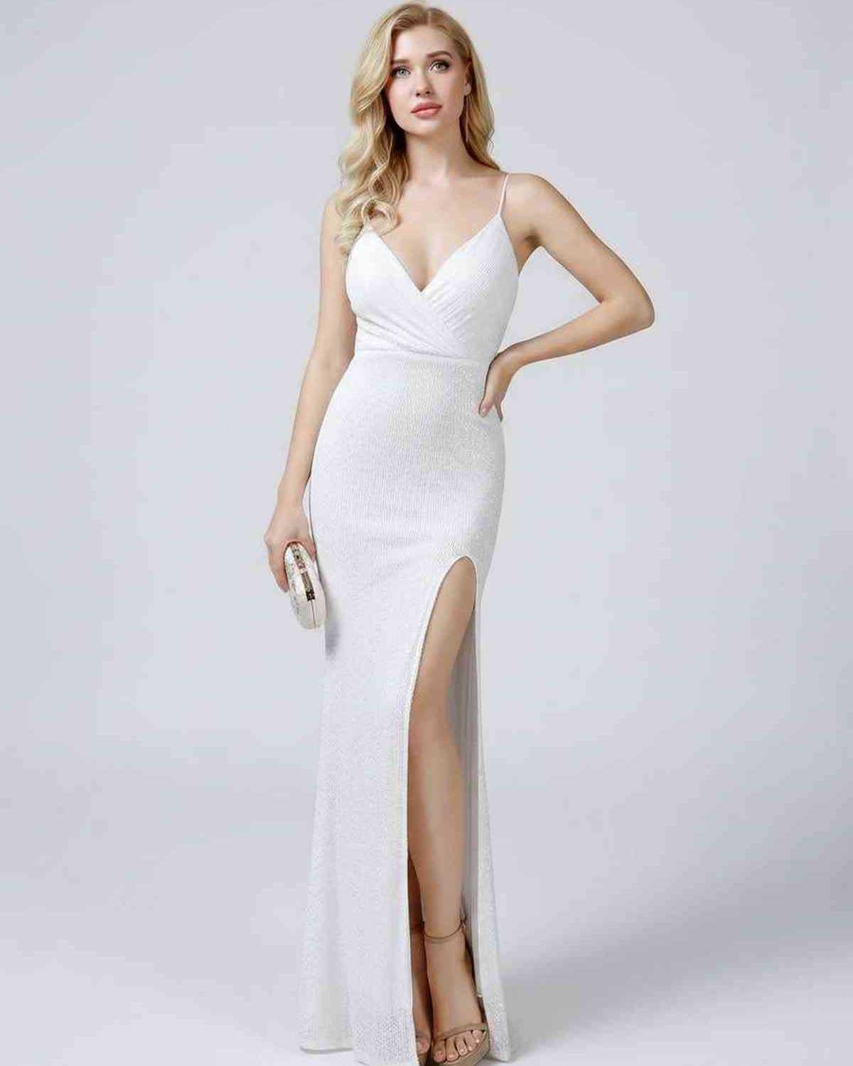Ramblion Talia maxi dress — v-neck neckline · back view · styled for prom season