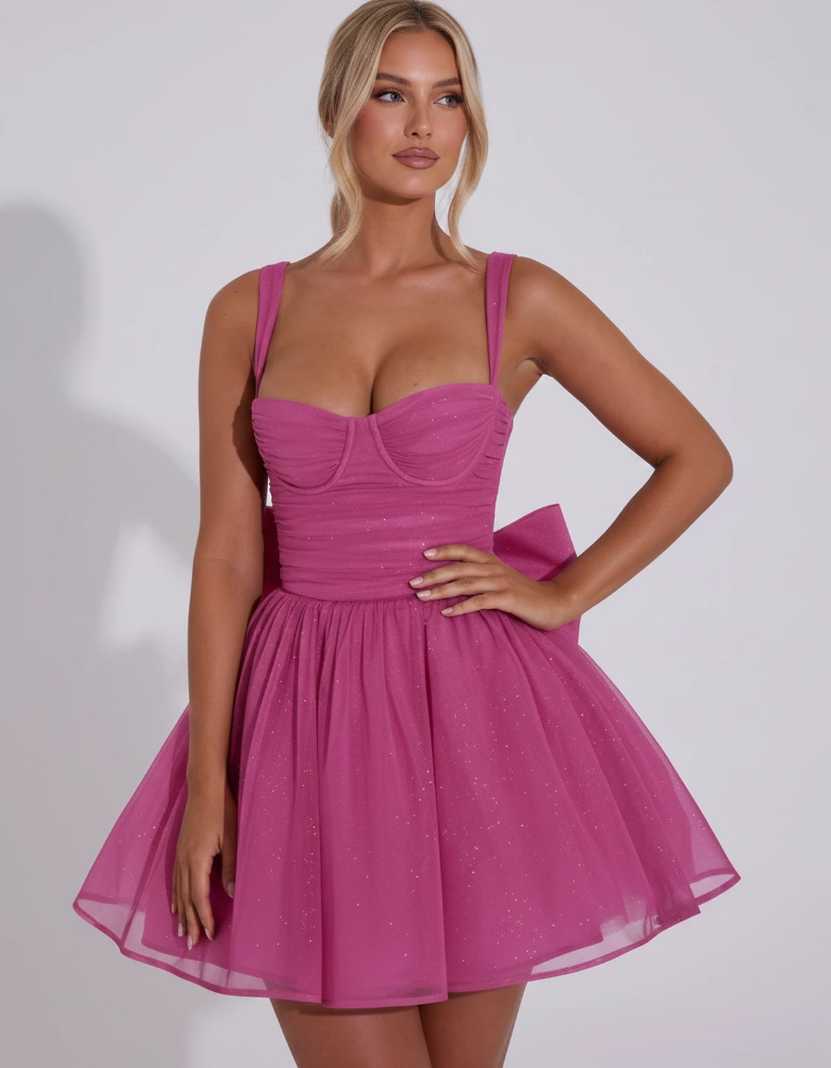 Tavira Mini Dresses — Hot Pink | SKU: RB-01b603-hotpink-2,RB-01b603-hotpink-4,RB-01b603-hotpink-6,RB-01b603-hotpink-8,RB-01b603-hotpink-10,RB-01b603-hotpink-12,RB-01b603-hotpink-14,RB-01b603-hotpink-16,RB-01b603-hotpink-16W,RB-01b603-hotpink-18W,RB-01b603-hotpink-20W,RB-01b603-hotpink-22W