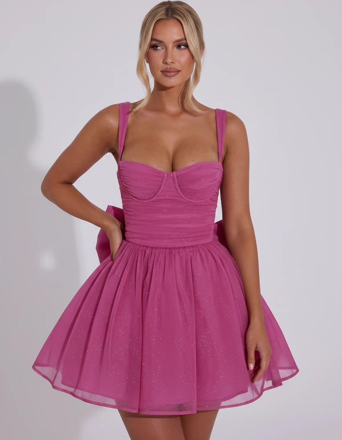 Tavira Mini Dresses — Hot Pink | SKU: RB-01b603-hotpink-2,RB-01b603-hotpink-4,RB-01b603-hotpink-6,RB-01b603-hotpink-8,RB-01b603-hotpink-10,RB-01b603-hotpink-12,RB-01b603-hotpink-14,RB-01b603-hotpink-16,RB-01b603-hotpink-16W,RB-01b603-hotpink-18W,RB-01b603-hotpink-20W,RB-01b603-hotpink-22W