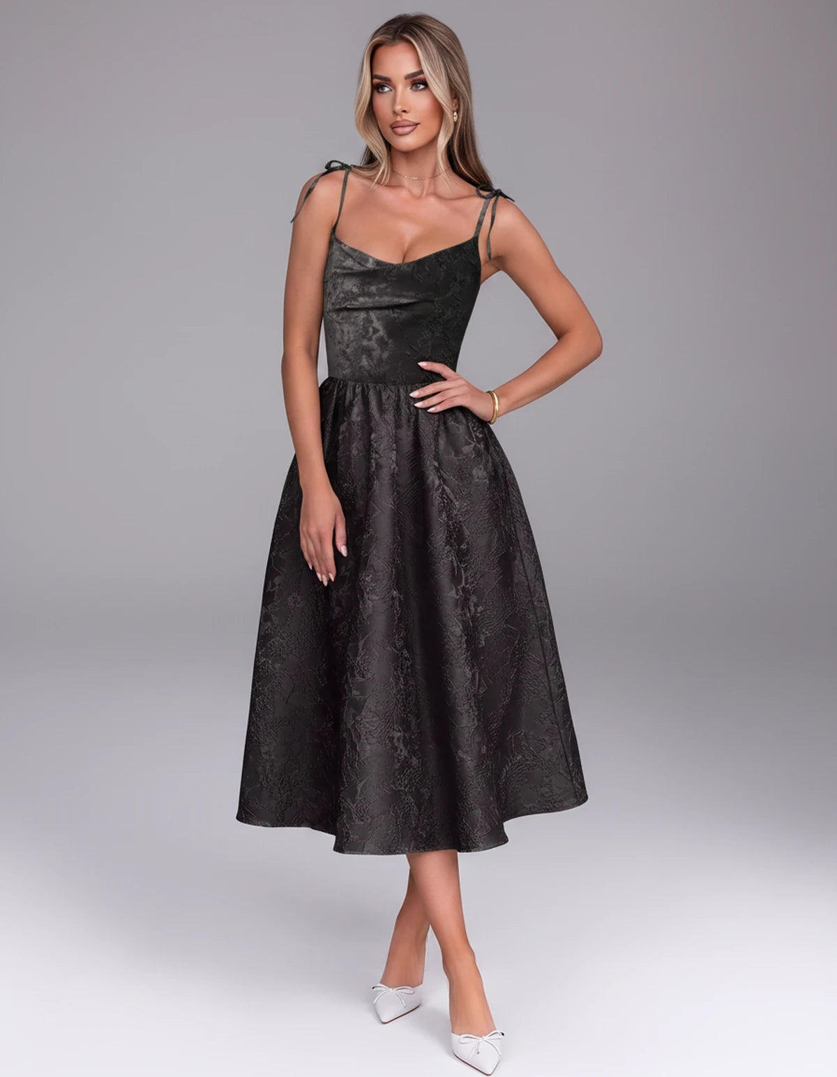 Thessaly Midi Dresses — Black | SKU: RB-c62e2e-black-2,RB-c62e2e-black-4,RB-c62e2e-black-6,RB-c62e2e-black-8,RB-c62e2e-black-10,RB-c62e2e-black-12,RB-c62e2e-black-14,RB-c62e2e-black-16,RB-c62e2e-black-16W,RB-c62e2e-black-18W,RB-c62e2e-black-20W,RB-c62e2e-black-22W