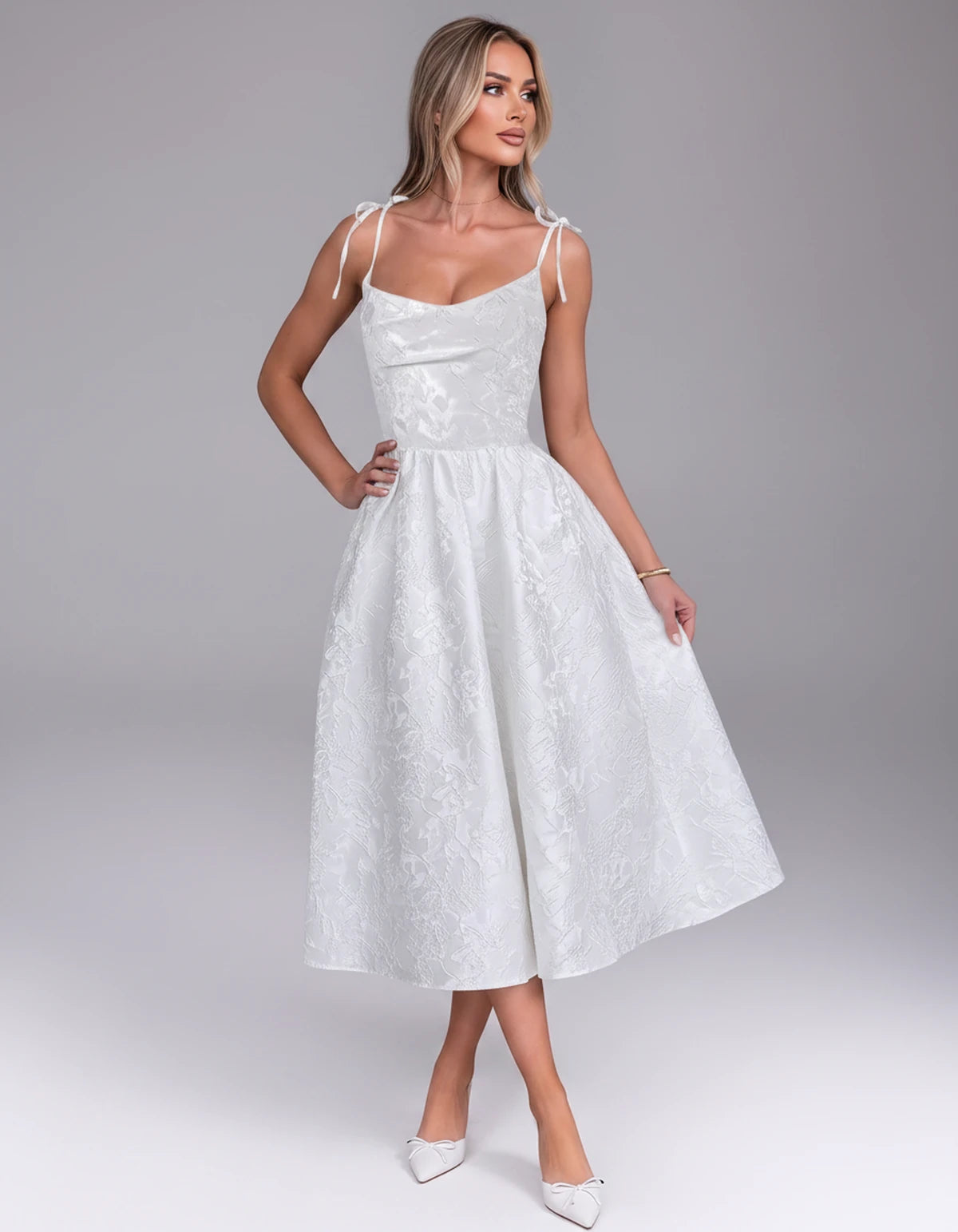 Thessaly Midi Dresses — White | SKU: RB-c62e2e-white-2,RB-c62e2e-white-4,RB-c62e2e-white-6,RB-c62e2e-white-8,RB-c62e2e-white-10,RB-c62e2e-white-12,RB-c62e2e-white-14,RB-c62e2e-white-16,RB-c62e2e-white-16W,RB-c62e2e-white-18W,RB-c62e2e-white-20W,RB-c62e2e-white-22W