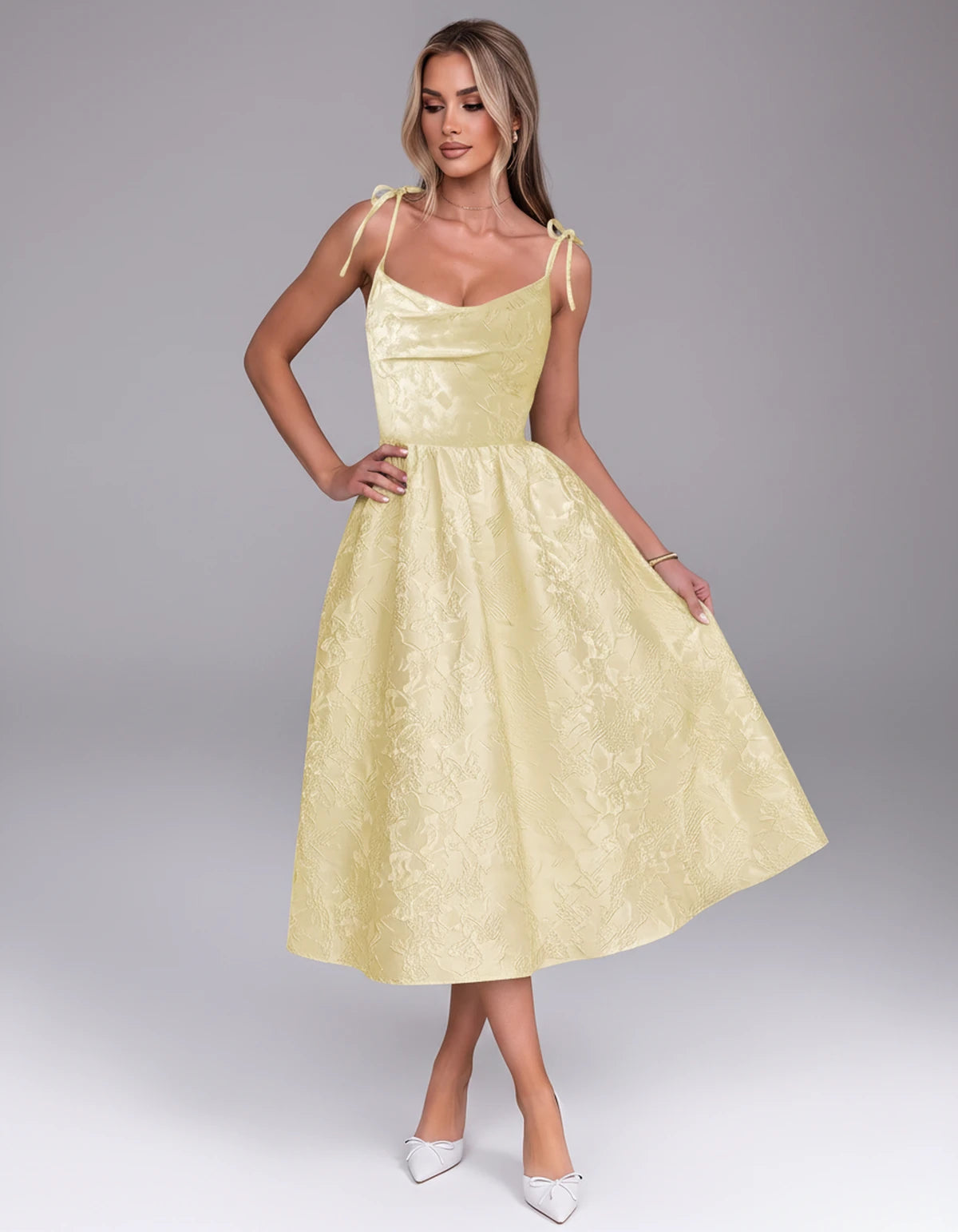 Thessaly Midi Dresses — Yellow | SKU: RB-c62e2e-yellow-2,RB-c62e2e-yellow-4,RB-c62e2e-yellow-6,RB-c62e2e-yellow-8,RB-c62e2e-yellow-10,RB-c62e2e-yellow-12,RB-c62e2e-yellow-14,RB-c62e2e-yellow-16,RB-c62e2e-yellow-16W,RB-c62e2e-yellow-18W,RB-c62e2e-yellow-20W,RB-c62e2e-yellow-22W