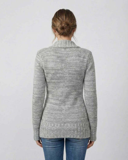 Back view of Tima Sweater by RAMBLION, featuring cozy gray fabric and a structured silhouette for everyday comfort.