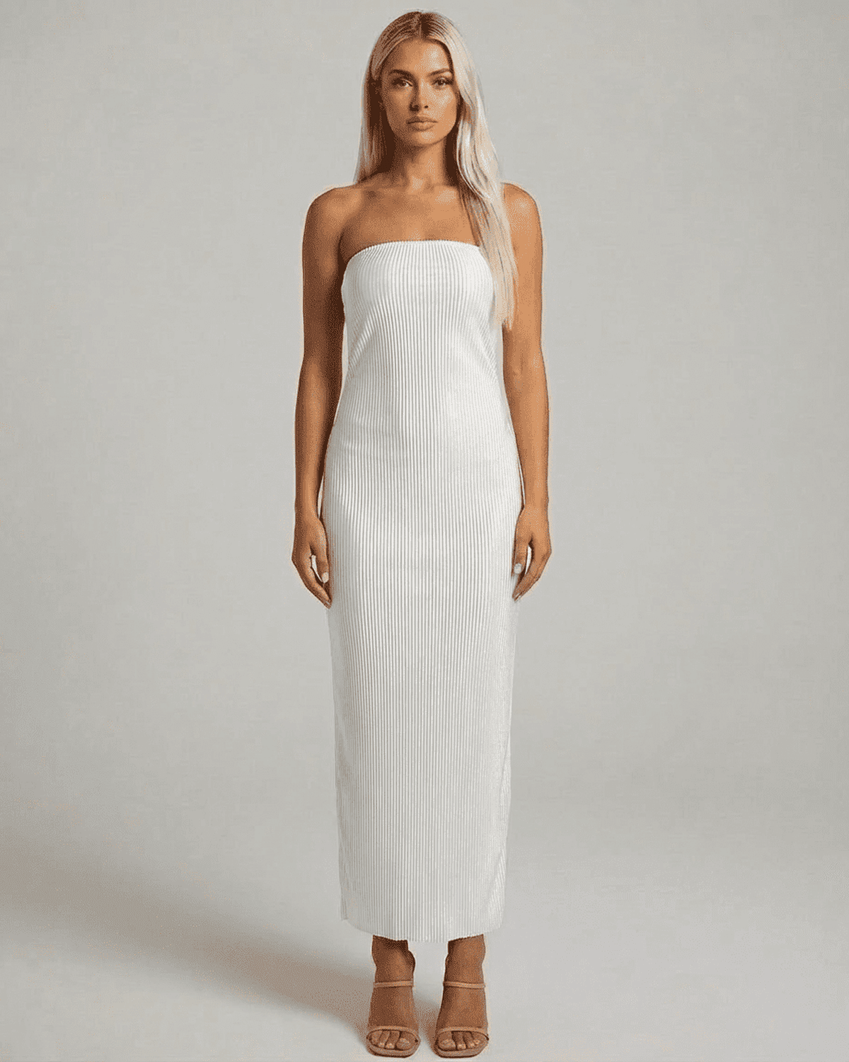 Tona Maxi Dress, strapless, ankle-length, elegant white design by RAMBLION for summer occasions.