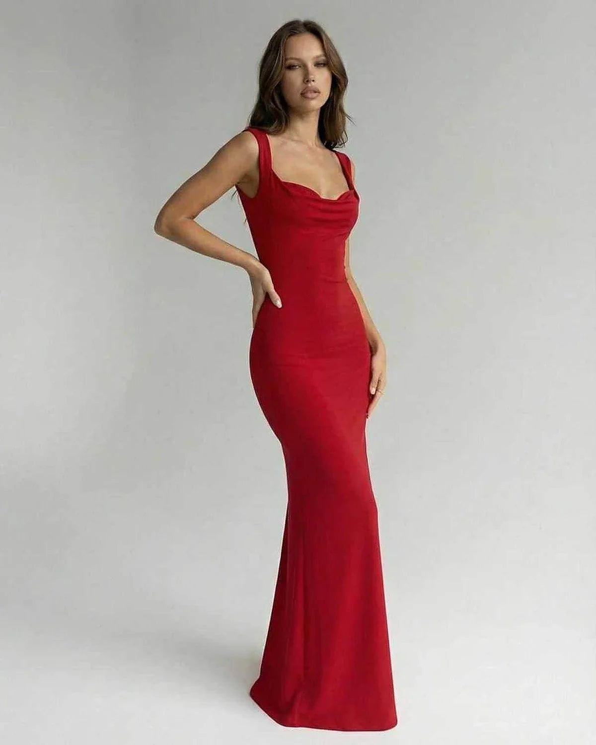 Red Slip Round Neck Sleeveless Maxi Dress | Bridal Showers, side view | Ramblion | SKU: SMD-482736195-red-L-8260,SMD-482736195-red-M-5643,SMD-482736195-red-S-9258,SMD-482736195-red-XL-6927,SMD-482736195-red-XS-9510