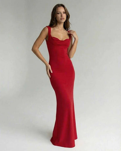 Red Slip Round Neck Sleeveless Maxi Dress | Bridal Showers, front view | Ramblion | SKU: SMD-482736195-red-L-8260,SMD-482736195-red-M-5643,SMD-482736195-red-S-9258,SMD-482736195-red-XL-6927,SMD-482736195-red-XS-9510