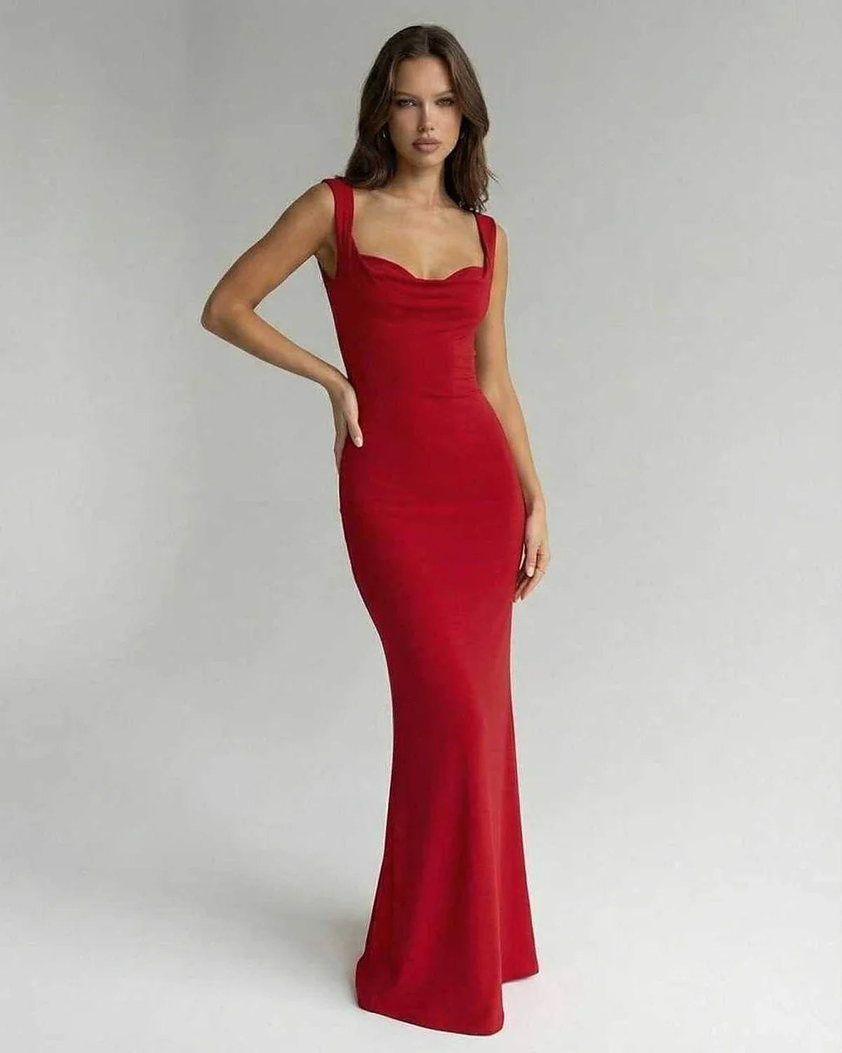 Red Slip Round Neck Sleeveless Maxi Dress | Bridal Showers, front view | Ramblion | SKU: SMD-482736195-red-L-8260,SMD-482736195-red-M-5643,SMD-482736195-red-S-9258,SMD-482736195-red-XL-6927,SMD-482736195-red-XS-9510