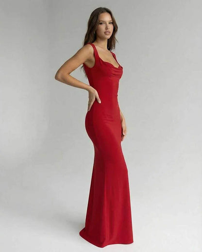 Red Slip Round Neck Sleeveless Maxi Dress | Bridal Showers, side view | Ramblion | SKU: SMD-482736195-red-L-8260,SMD-482736195-red-M-5643,SMD-482736195-red-S-9258,SMD-482736195-red-XL-6927,SMD-482736195-red-XS-9510