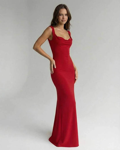 Red Slip Round Neck Sleeveless Maxi Dress | Bridal Showers, side view | Ramblion | SKU: SMD-482736195-red-L-8260,SMD-482736195-red-M-5643,SMD-482736195-red-S-9258,SMD-482736195-red-XL-6927,SMD-482736195-red-XS-9510