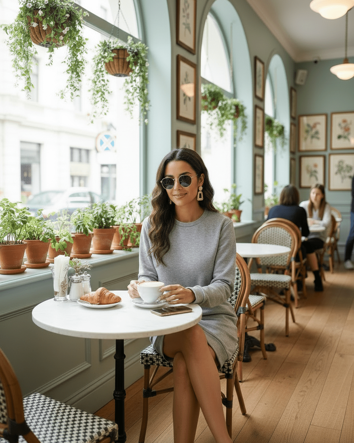 Tuma Mini Dress worn in a cozy café featuring relaxed style, perfect for casual outings, designed by RAMBLION.
