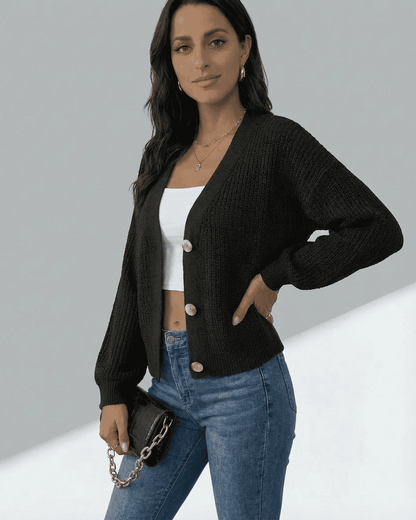 Black Cotton Cardigan, front view | Ramblion | SKU: OC-61429-black-L-2202,OC-61429-black-M-7574,OC-61429-black-S-4340,OC-61429-black-XL-4524,OC-61429-black-XS-6642