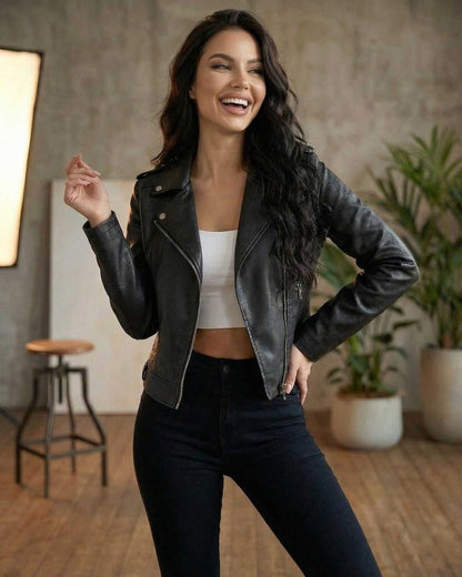 Udro Jacket - chic black moto jacket by RAMBLION, crafted for style, comfort, and perfect for everyday wear.