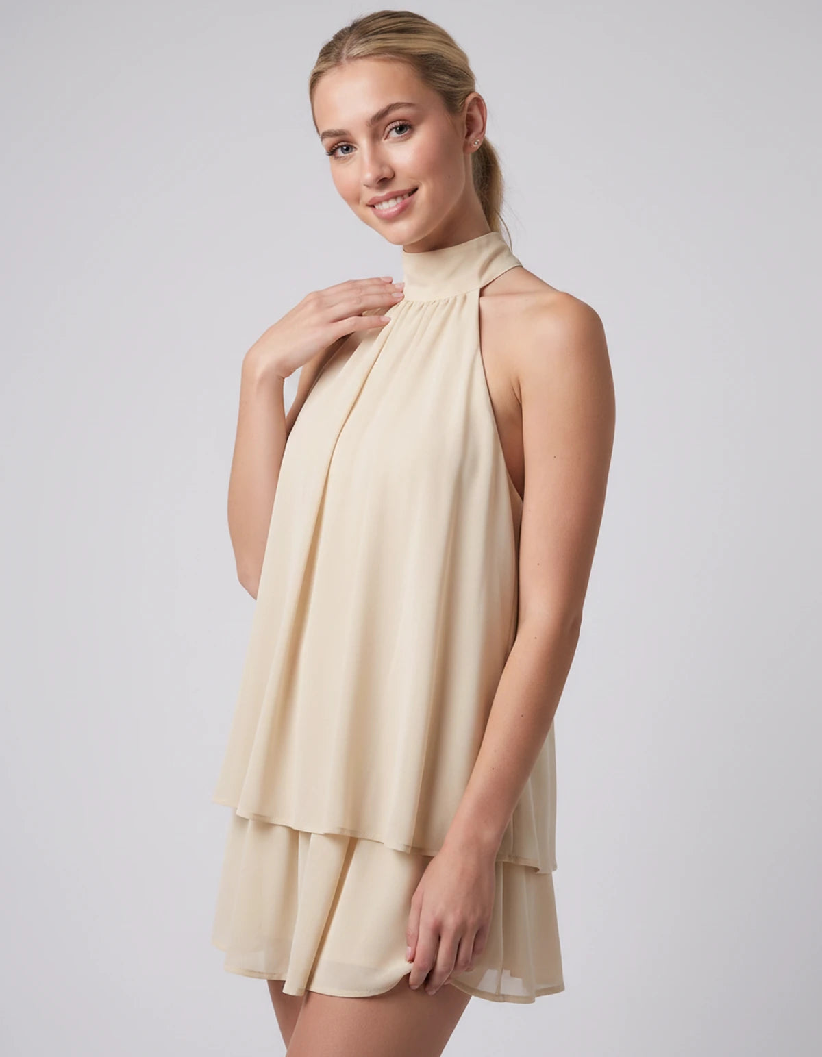 Ulyssa Mini Dresses — Apricot | SKU: RB-d92649-apricot-XS,RB-d92649-apricot-S,RB-d92649-apricot-M,RB-d92649-apricot-L