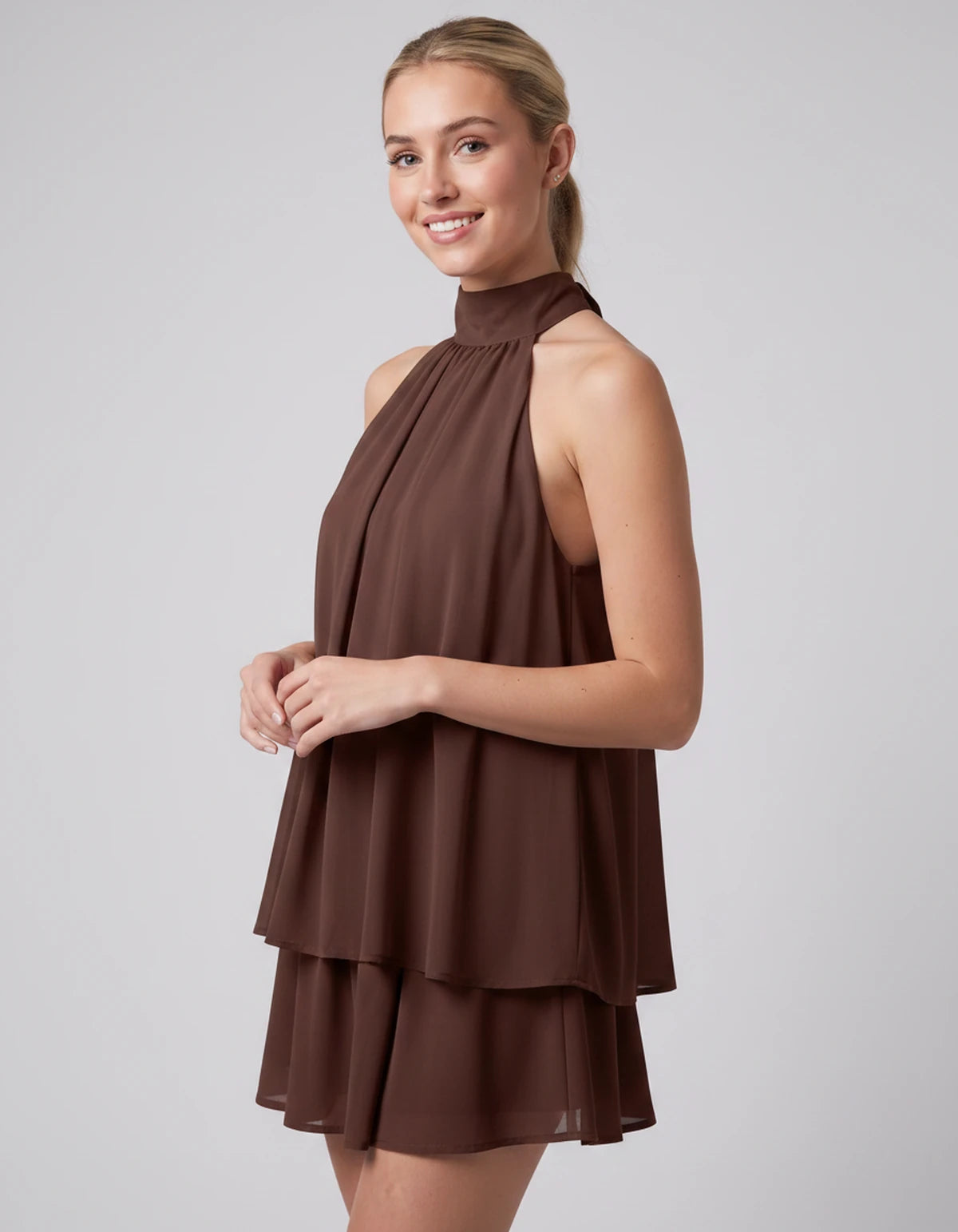 Ulyssa Mini Dresses — Brown | SKU: RB-d92649-brown-XS,RB-d92649-brown-S,RB-d92649-brown-M,RB-d92649-brown-L
