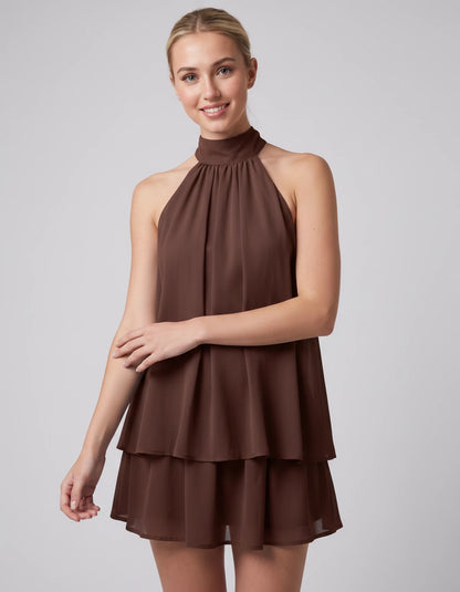 Ulyssa Mini Dresses — Brown | SKU: RB-d92649-brown-XS,RB-d92649-brown-S,RB-d92649-brown-M,RB-d92649-brown-L