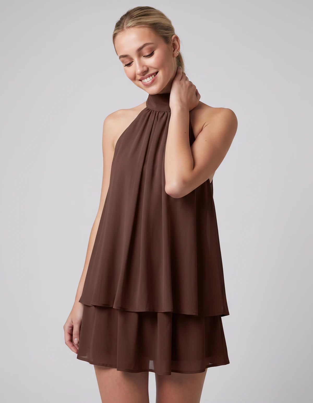 Ulyssa Mini Dresses — Brown | SKU: RB-d92649-brown-XS,RB-d92649-brown-S,RB-d92649-brown-M,RB-d92649-brown-L