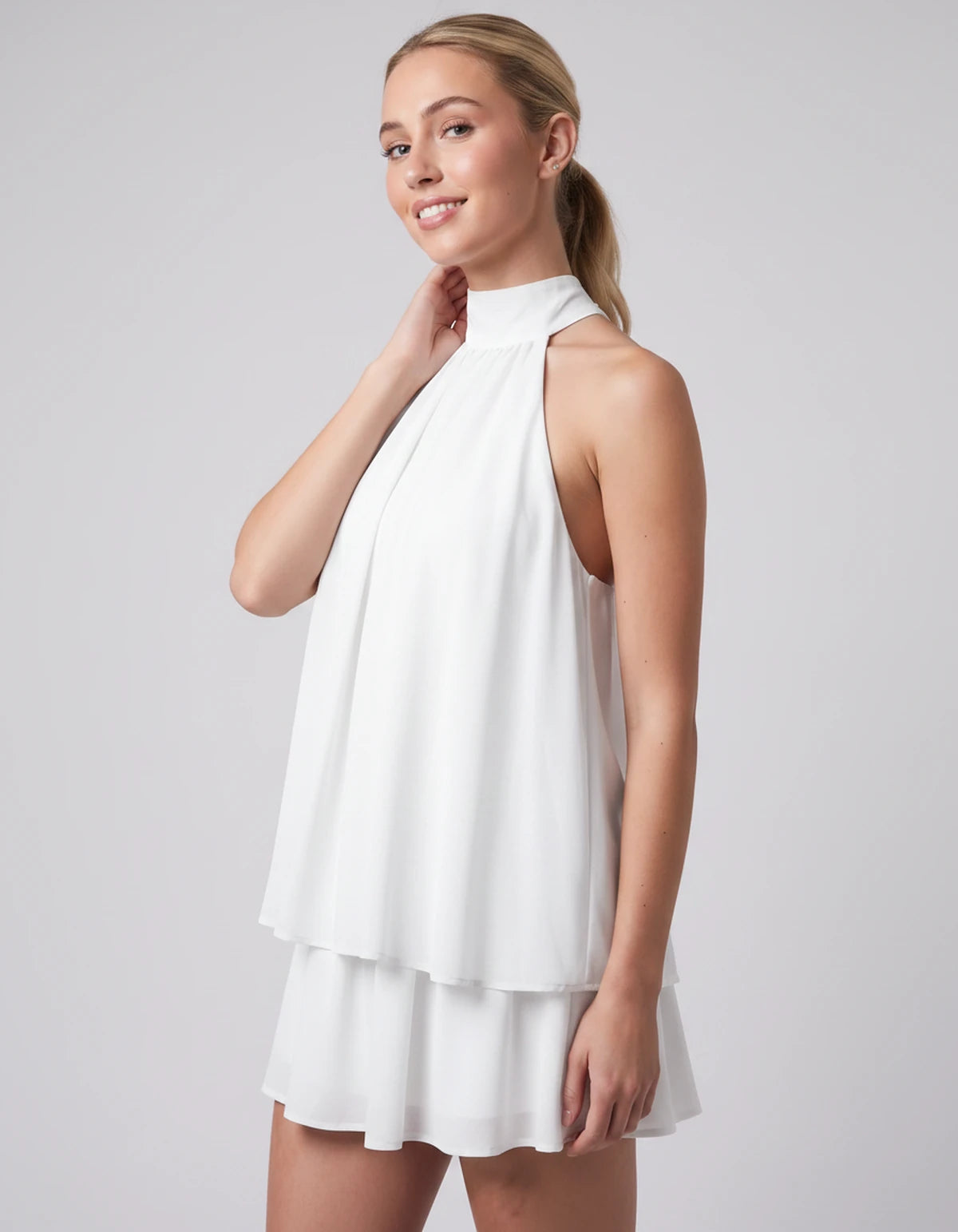 Ulyssa Mini Dresses — White | SKU: RB-d92649-white-XS,RB-d92649-white-S,RB-d92649-white-M,RB-d92649-white-L