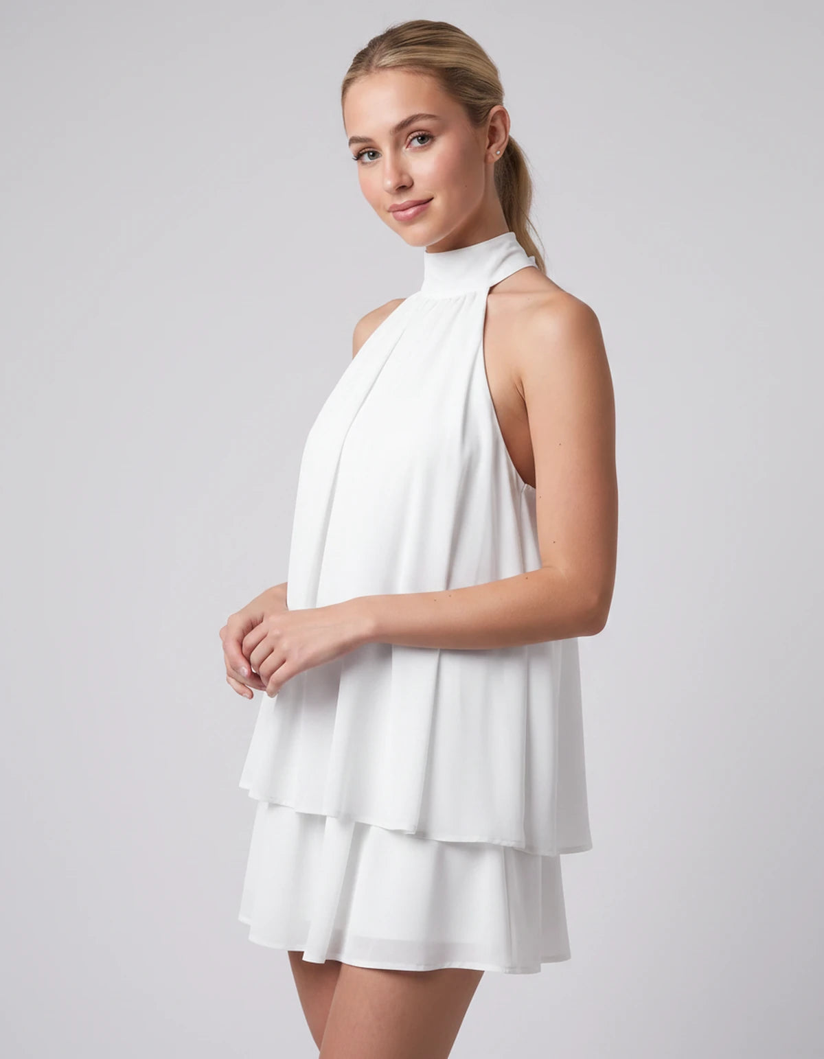 Ulyssa Mini Dresses — White | SKU: RB-d92649-white-XS,RB-d92649-white-S,RB-d92649-white-M,RB-d92649-white-L