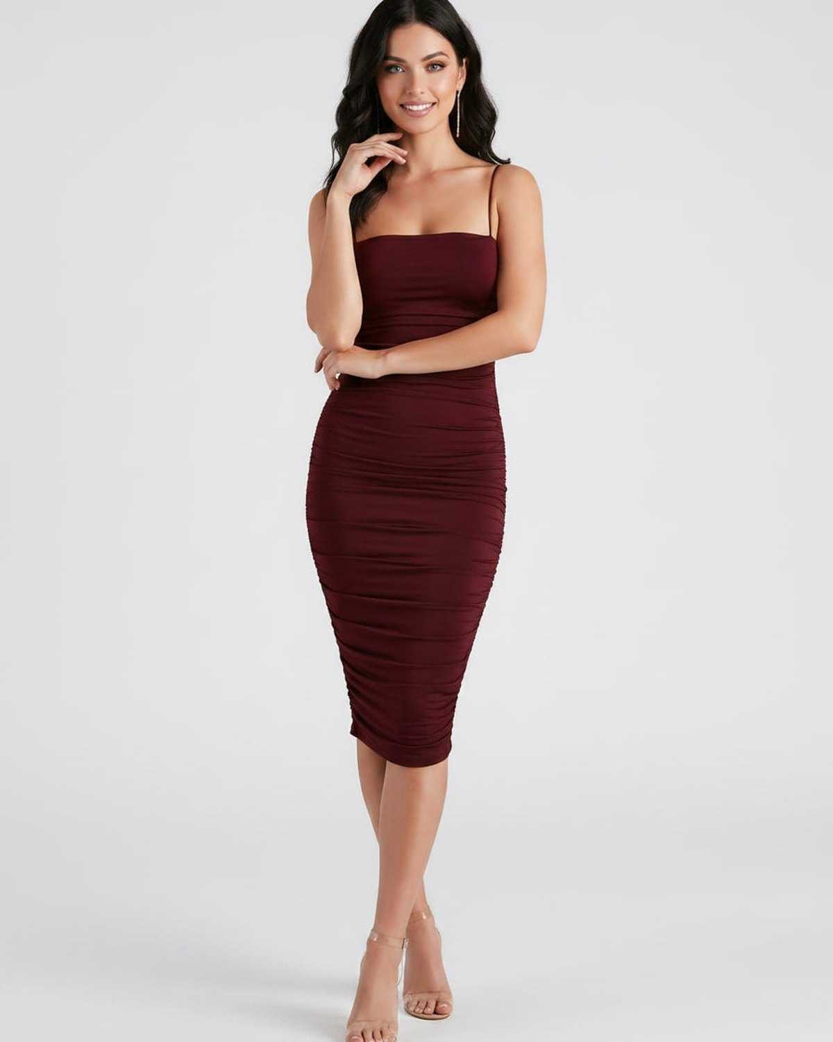 Ramblion Una midi dress — square neck neckline · side detail · styled for cocktail season