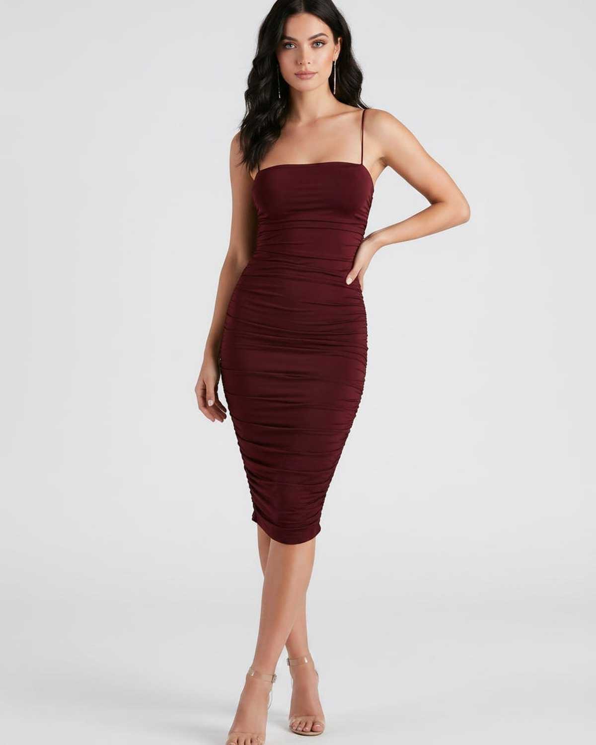Ramblion Una midi dress — square neck neckline · lifestyle styling · styled for cocktail season