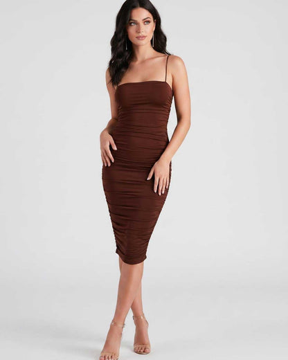 Ramblion Una midi dress — square neck neckline · styled view 23 · styled for cocktail season