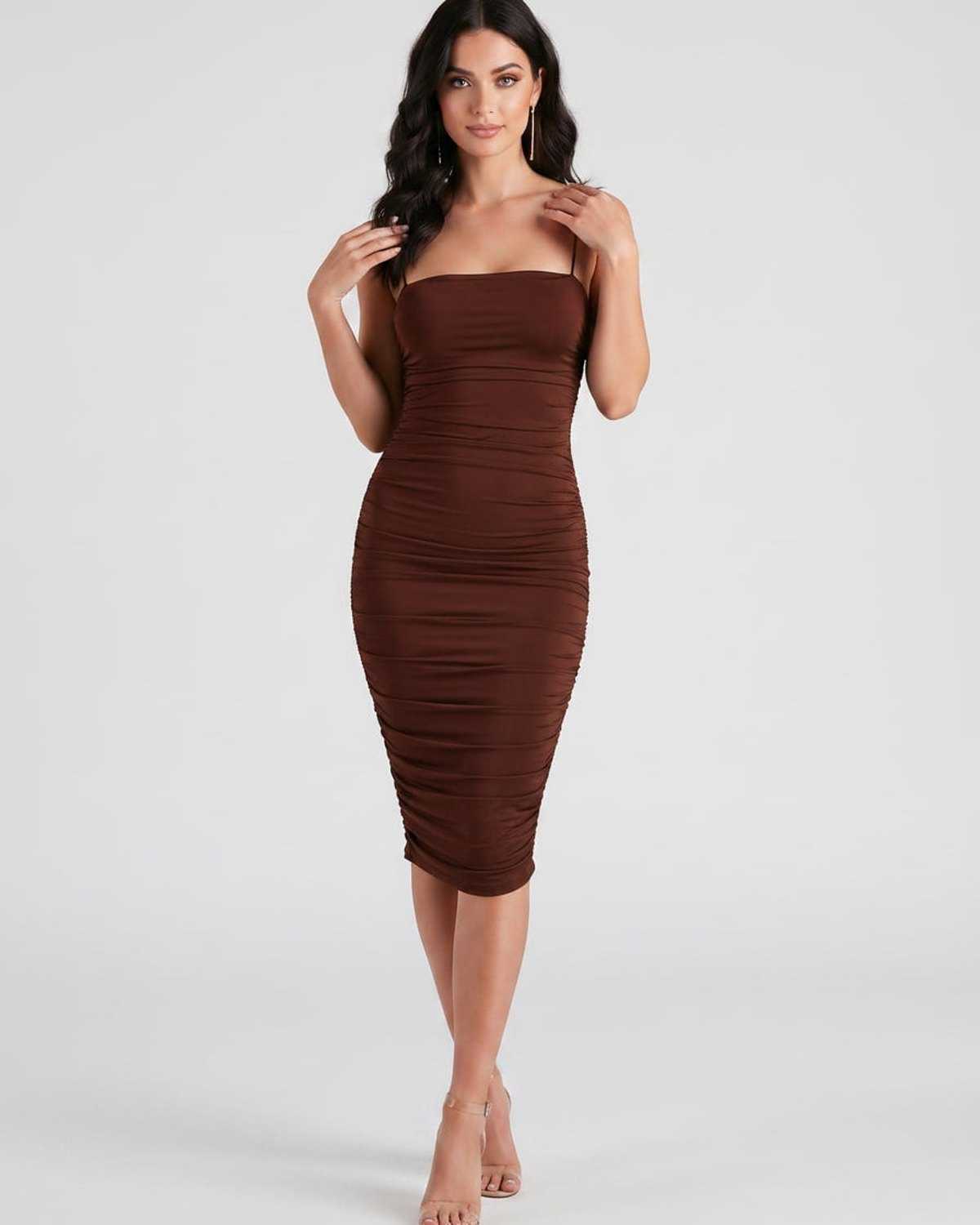 Ramblion Una midi dress — square neck neckline · styled view 24 · styled for cocktail season