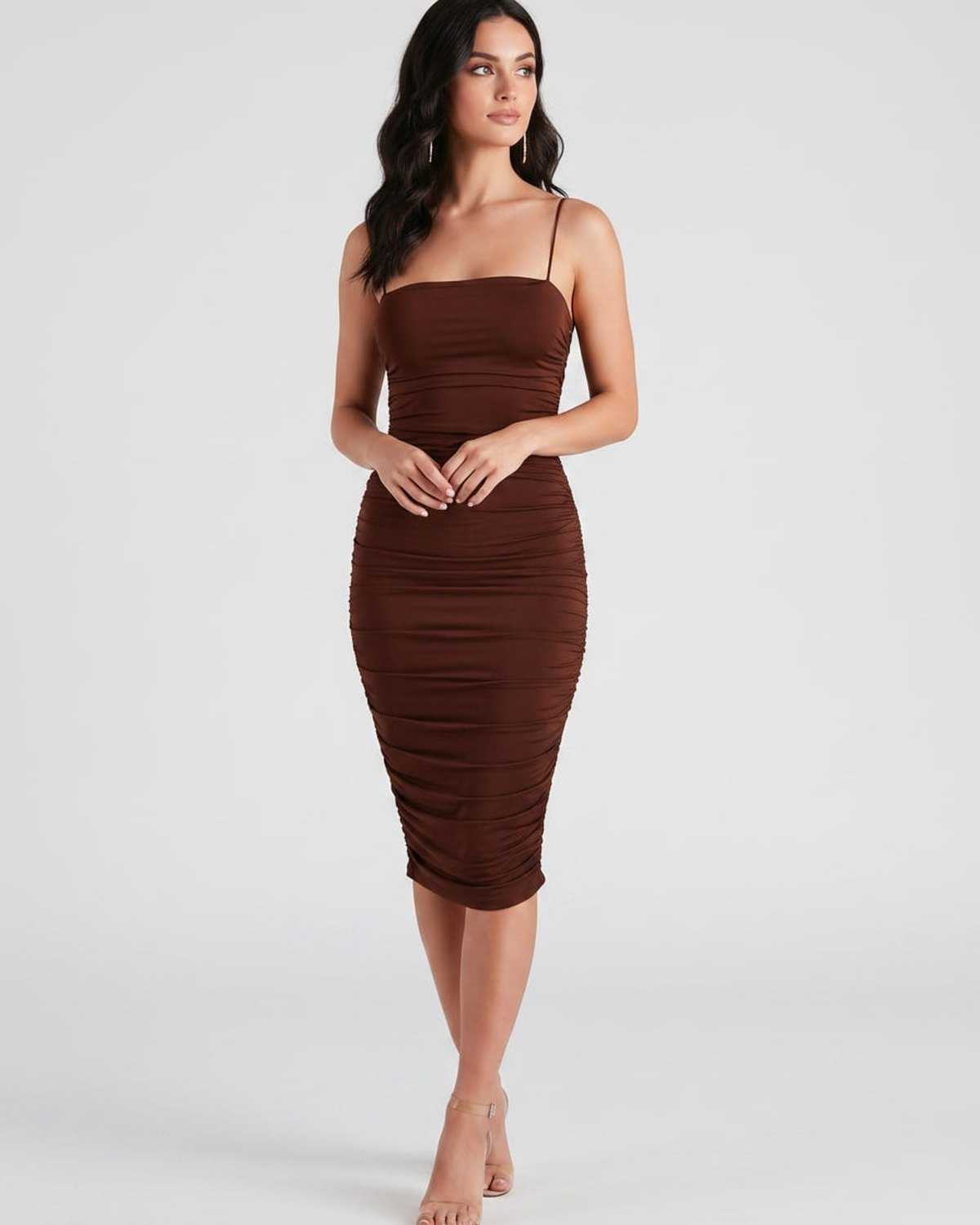 Ramblion Una midi dress — square neck neckline · styled view 26 · styled for cocktail season